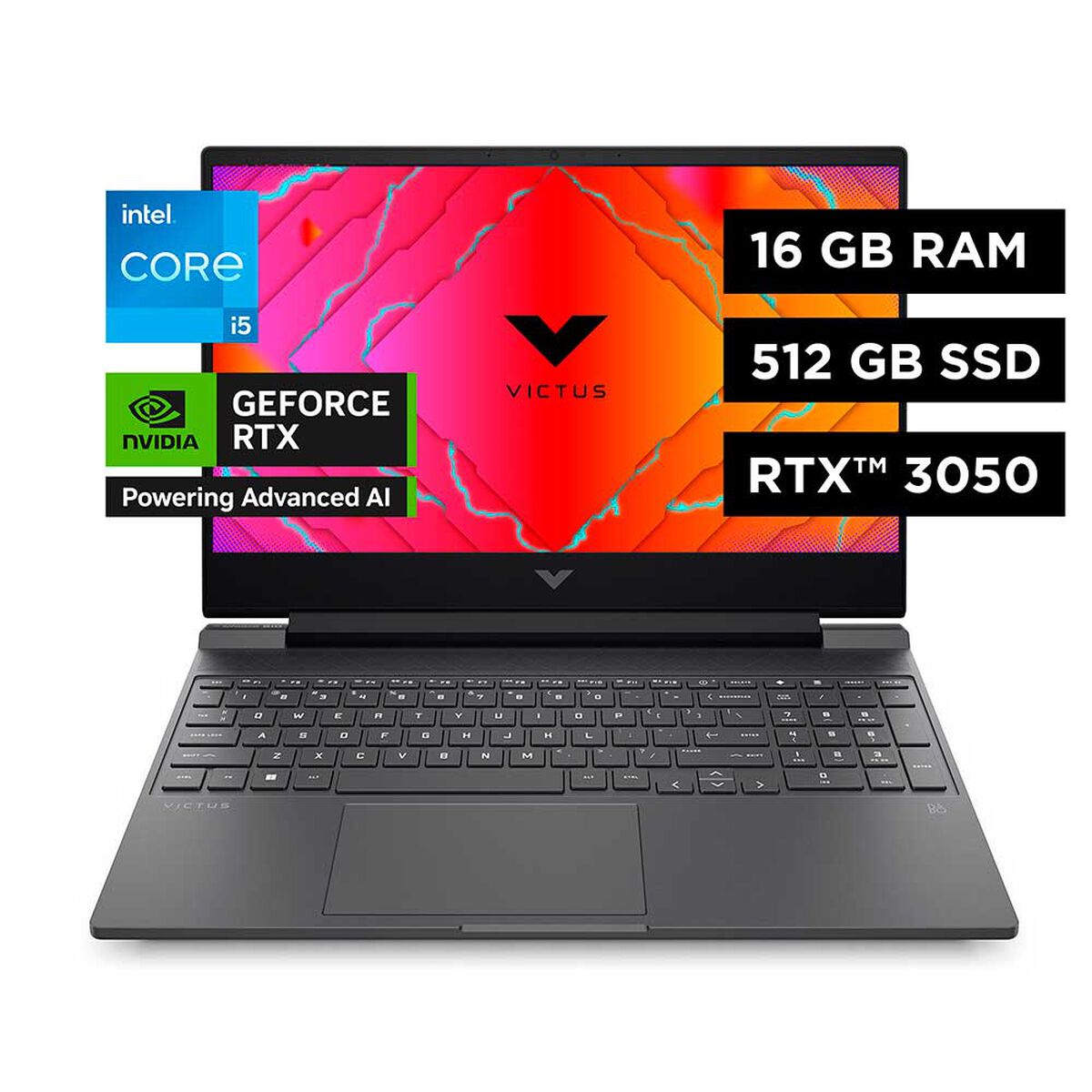 Notebook Gamer HP 15-fa0026la Intel Core i5 16GB 512GB 15.6"