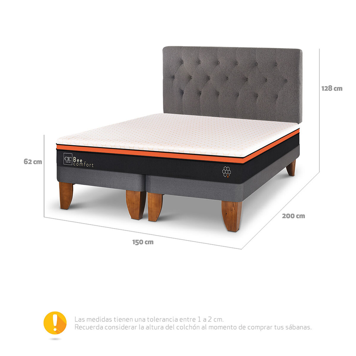 Cama Europea CIC Base Dividida 2 Plazas Bee Comfort + Respaldo