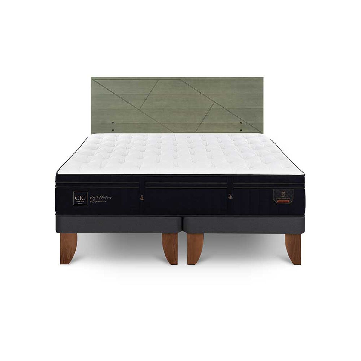Cama Europea CIC Base Dividida King Súper Premium + Respaldo Villarrica Olivo