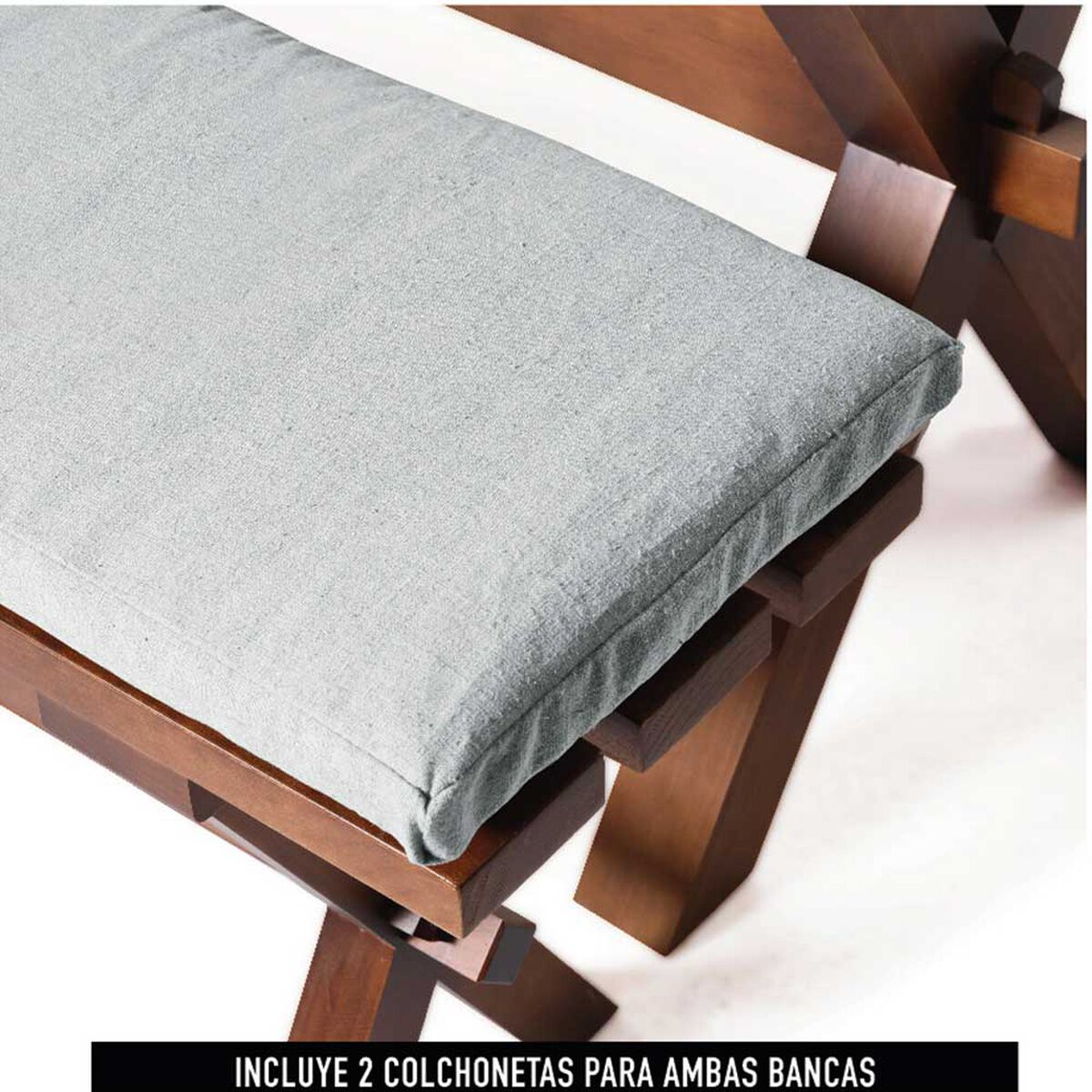 Juego de Comedor Latam Home Sevilla Segovia 2 Sillas + 2 Bancas Lino Gris Claro