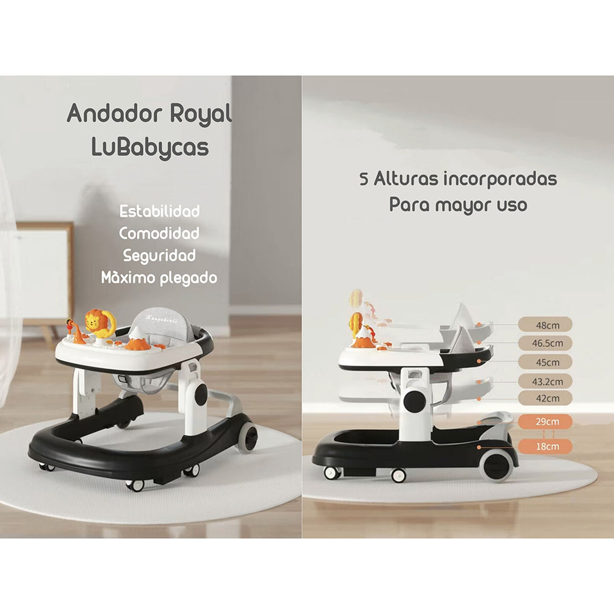 Andador con Apoya Pies y Más Accesorios Negro Lubabycas