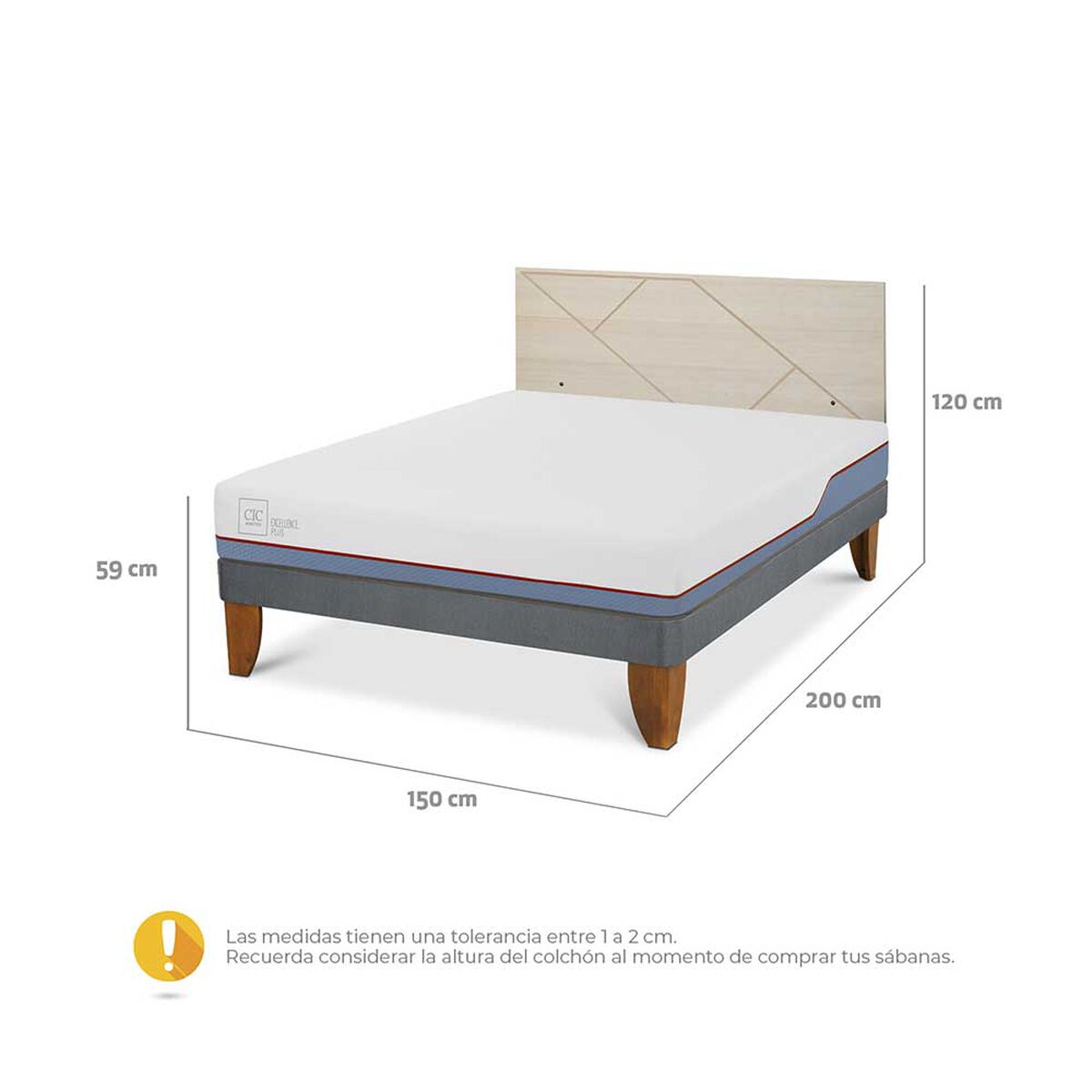 Cama Europea CIC 2 Plazas Excellence Plus + Respaldo Villarrica Alpino