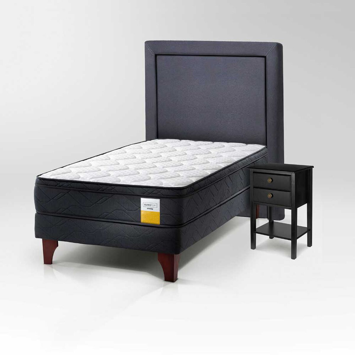 Cama Europea Drimkip 1,5 Plazas Eurotop + Respaldo + Velador Rover