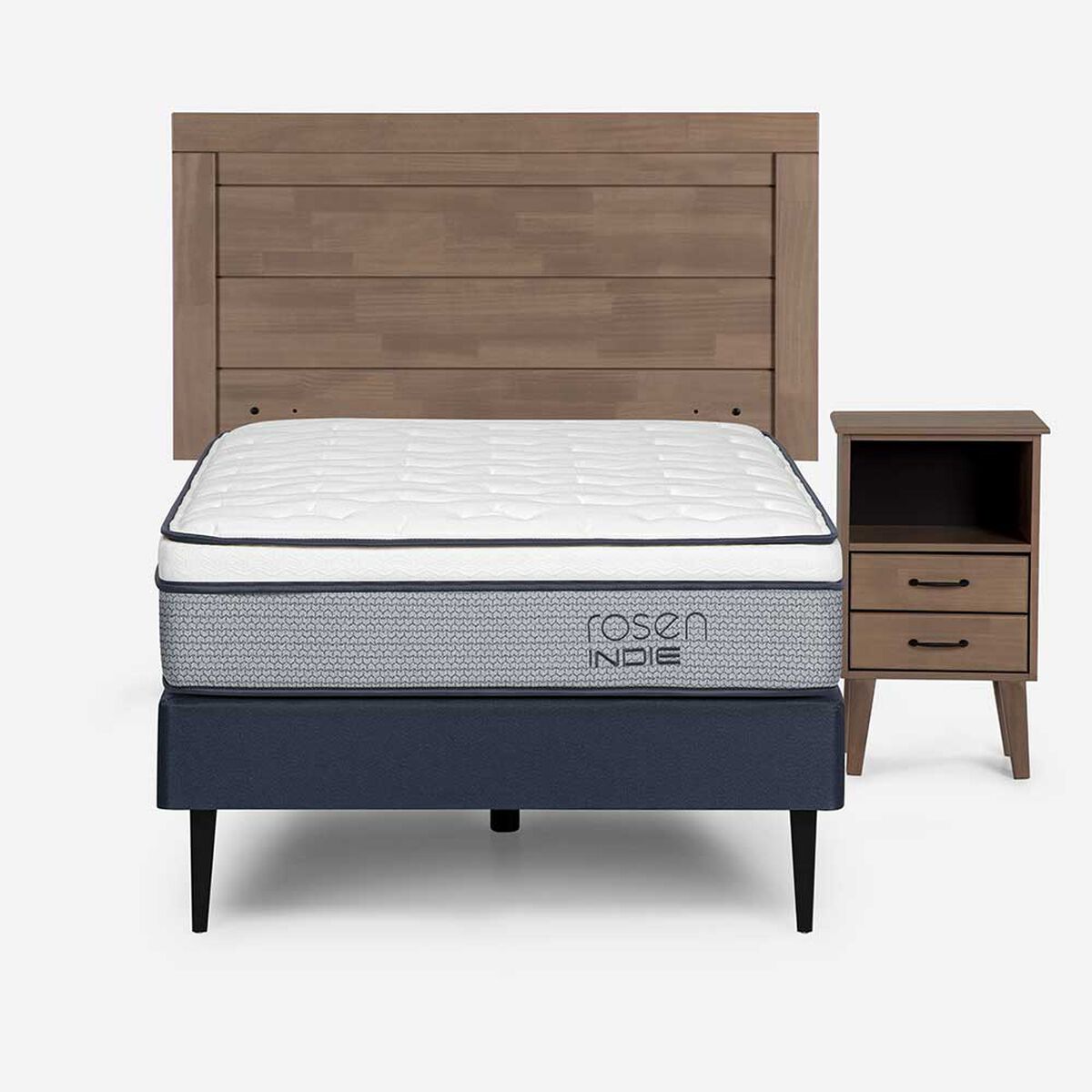 Cama Europea Rosen 1,5 Plazas Indie + Respaldo + Velador Sicilia
