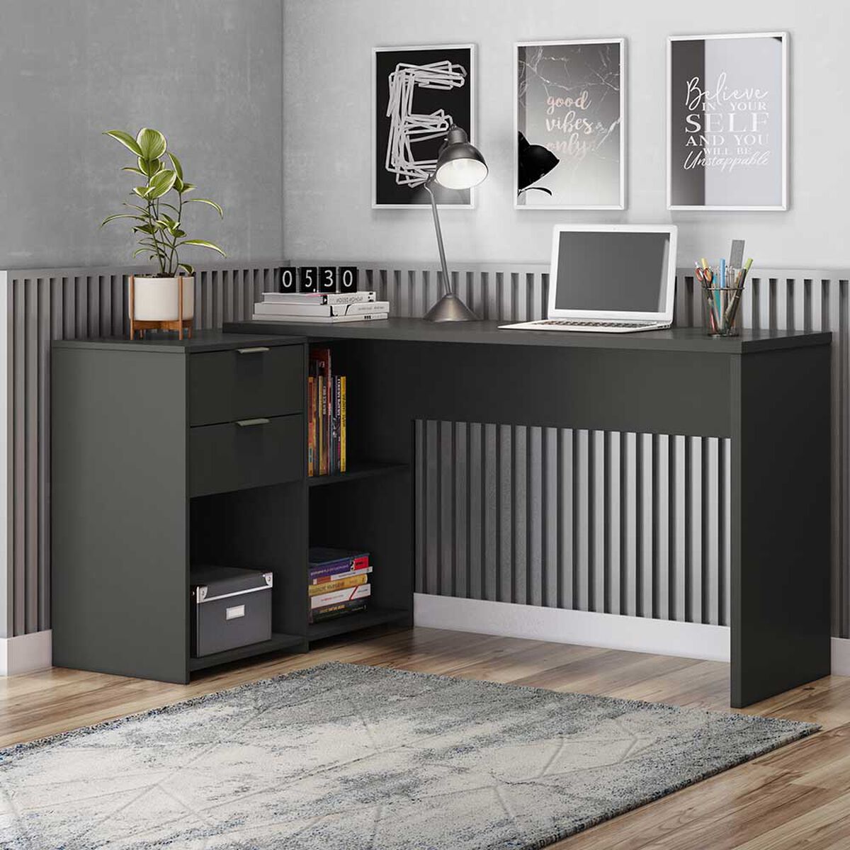 Escritorio Home Mobili Valencia 2 Cajones Negro