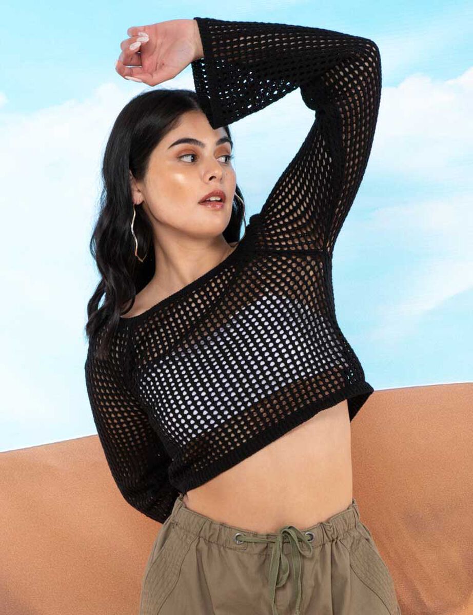 Sweater Tejido Crop Manga Campana Mujer Icono