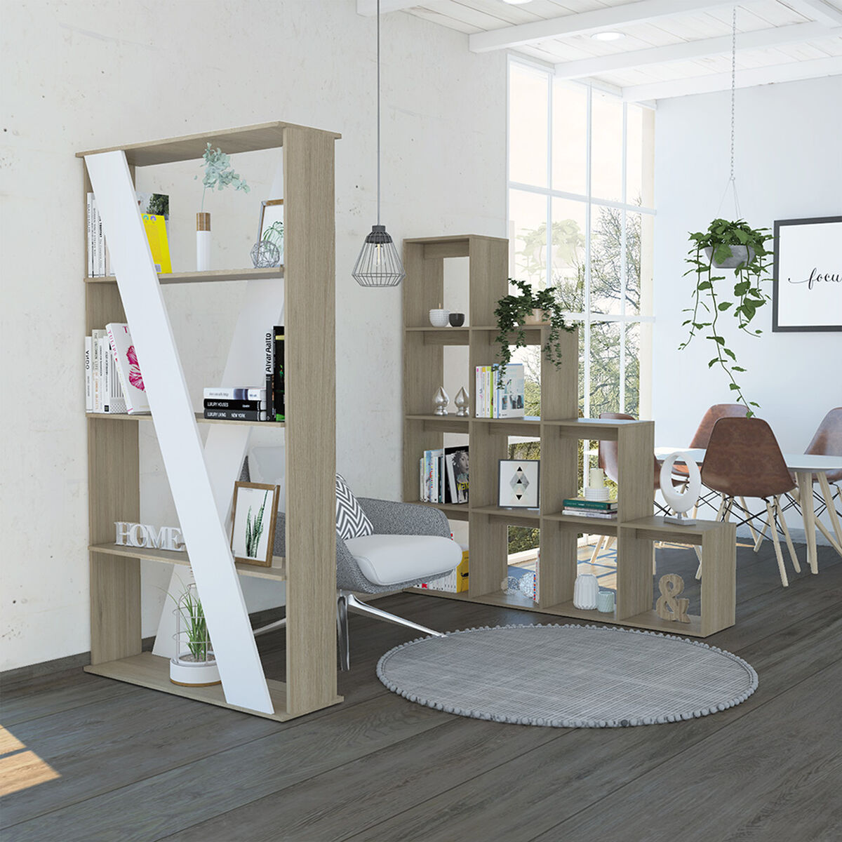Combo Biblioteca Escalera + Separador de Ambientes TuHome Beijing