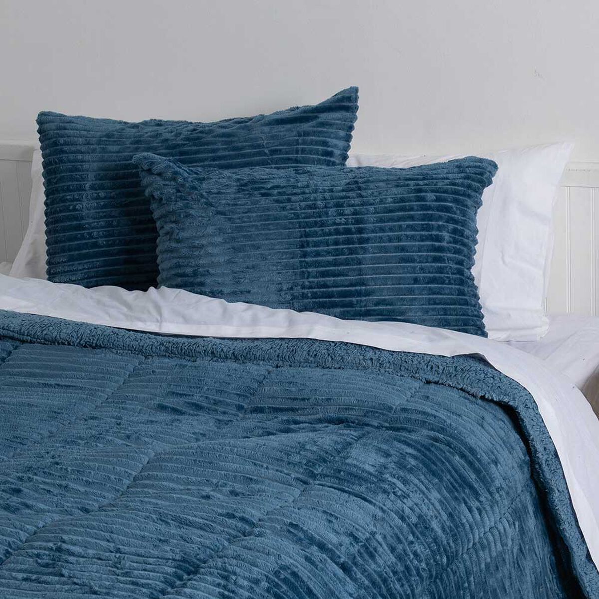 Plumón Liso Mashini 1,5 Plazas Corduroy Coral Sherpa Azul