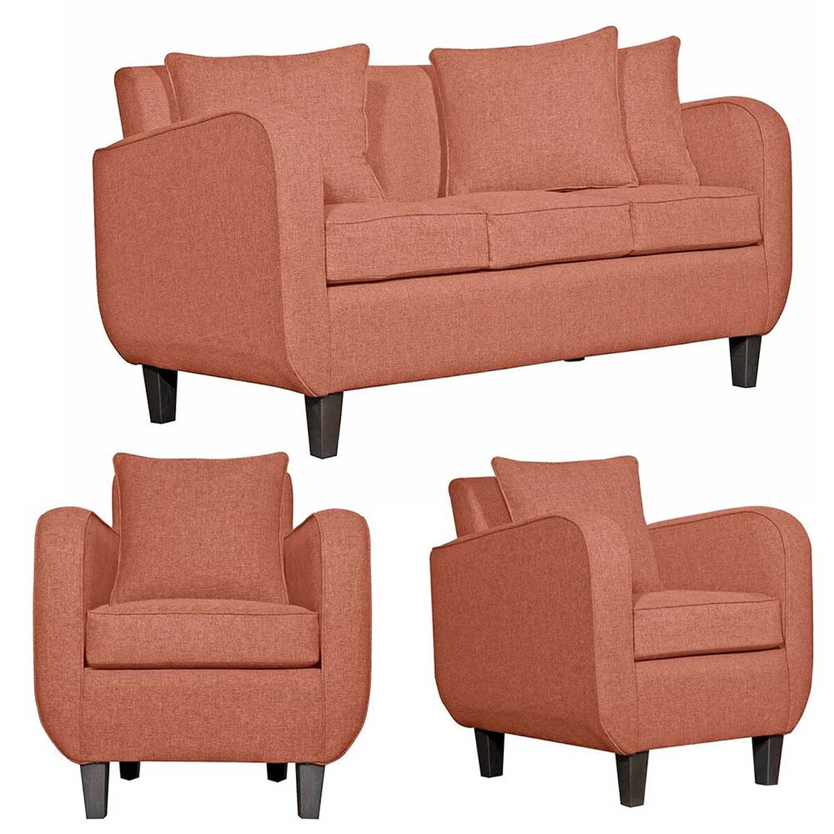 Juego de Living Ruzam Mobel Cronos Sof&aacute; 3 Cuerpos + Dos Sillones 1 Cuerpo Lino Terracota