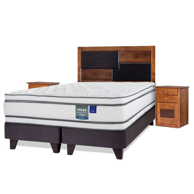 Cama Europea Flex 2 Plazas Majesty + 1 Respaldo + 2 Veladores