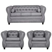 Juego de Living Ruzam Mobel Chesterfield Sofá 3 Cuerpos + Dos Sillones 1 Cuerpo PU Gris