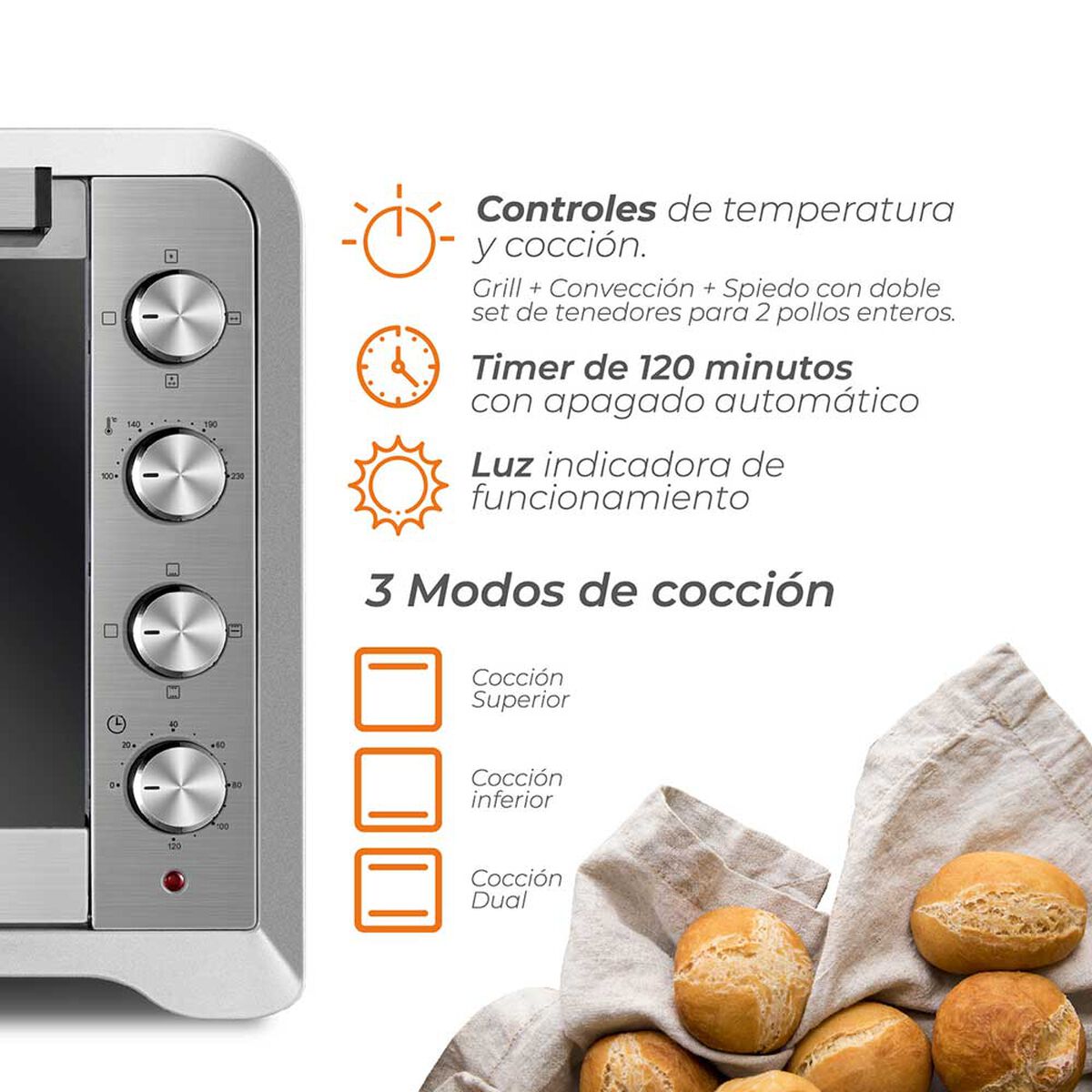 Horno El&eacute;ctrico Kitchen-It Silver Series 100 lts.