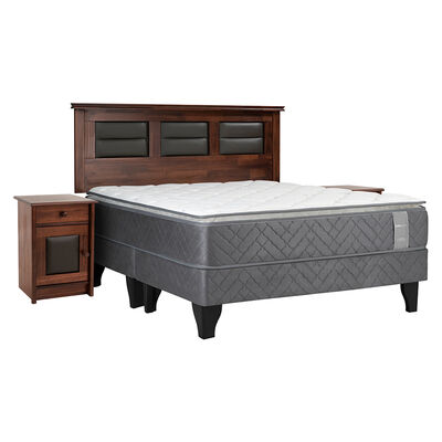Cama Europea Celta Base Dividida 2 Plazas Carbono + Respaldo + 2 Veladores Villarreal