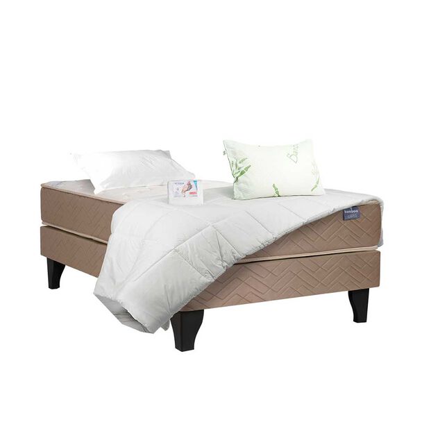 Cama Europea Celta 1 Plaza Bamboo + Plumón + Sábanas + Almohada