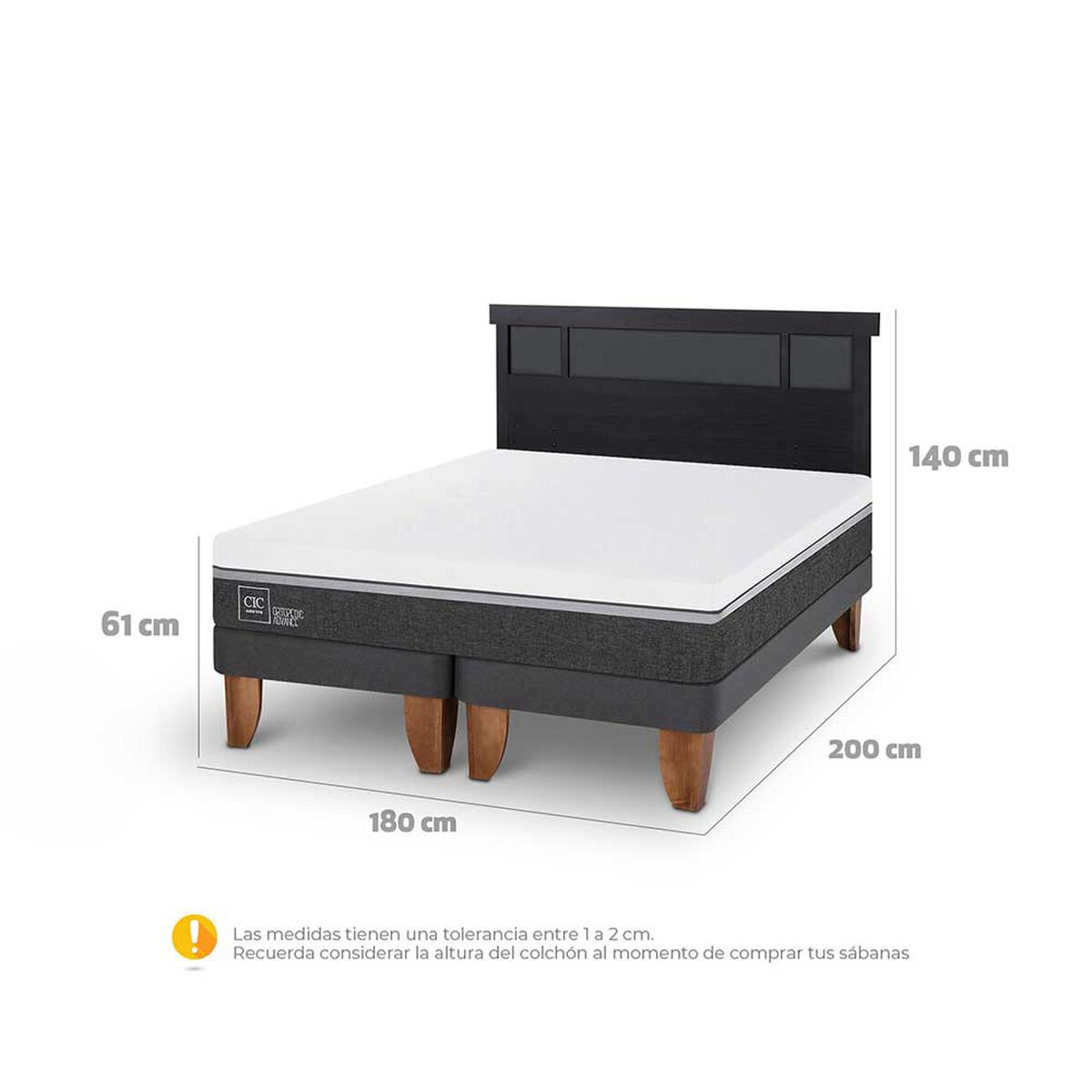 Cama Europea CIC Base Dividida King Ortopedic Advance + Respaldo Dublin Negro