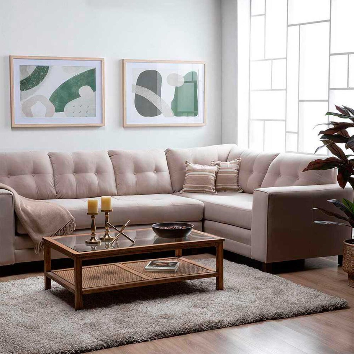 Sof&aacute; Seccional Derecho Living Factory Dubai 5 Cuerpos Beige