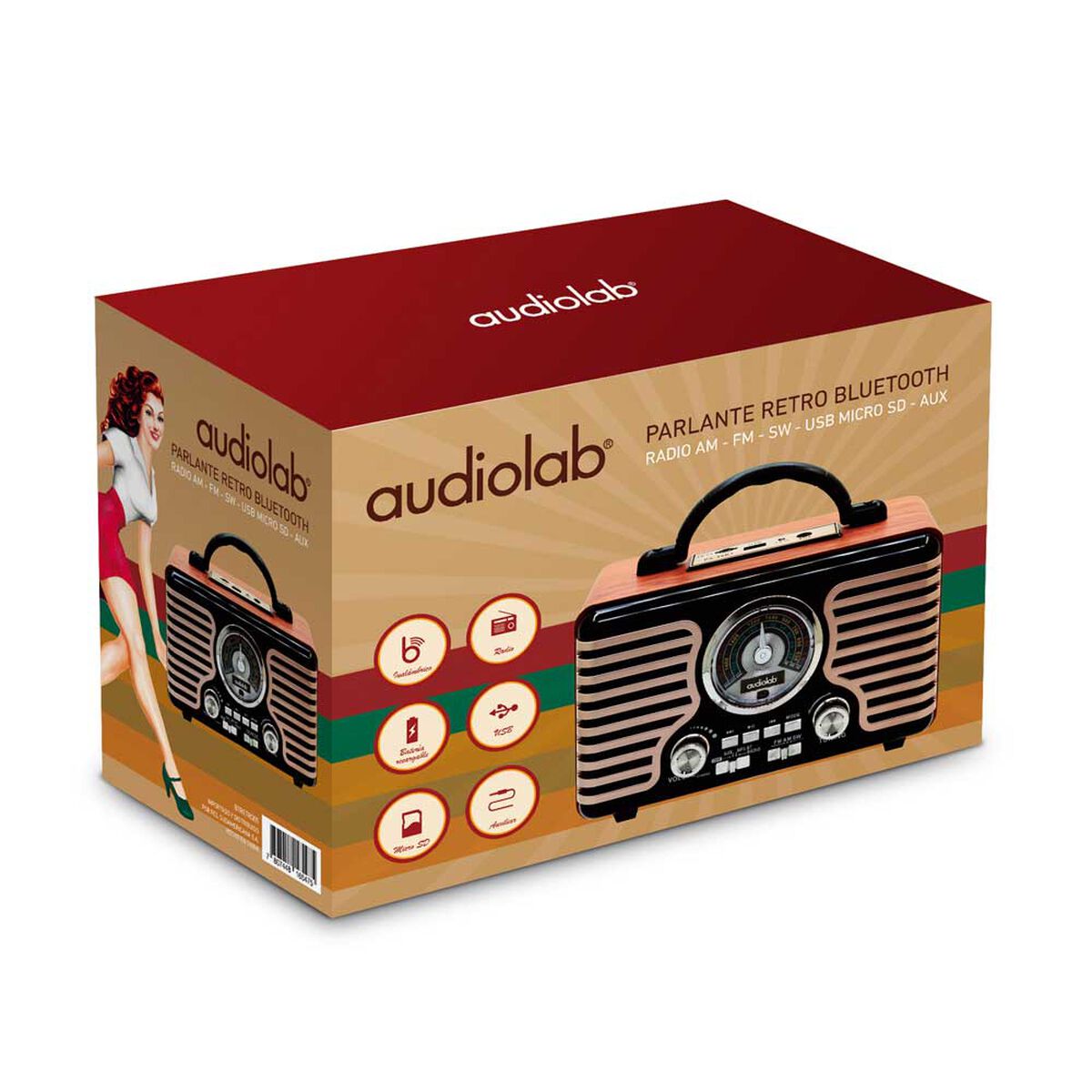 Parlante Bluetooth Audiolab I104BTRETRO05 Madera / Negro