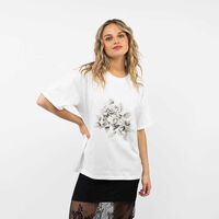 Polera Con Estampado Manga Corta Mujer Icono Blanco