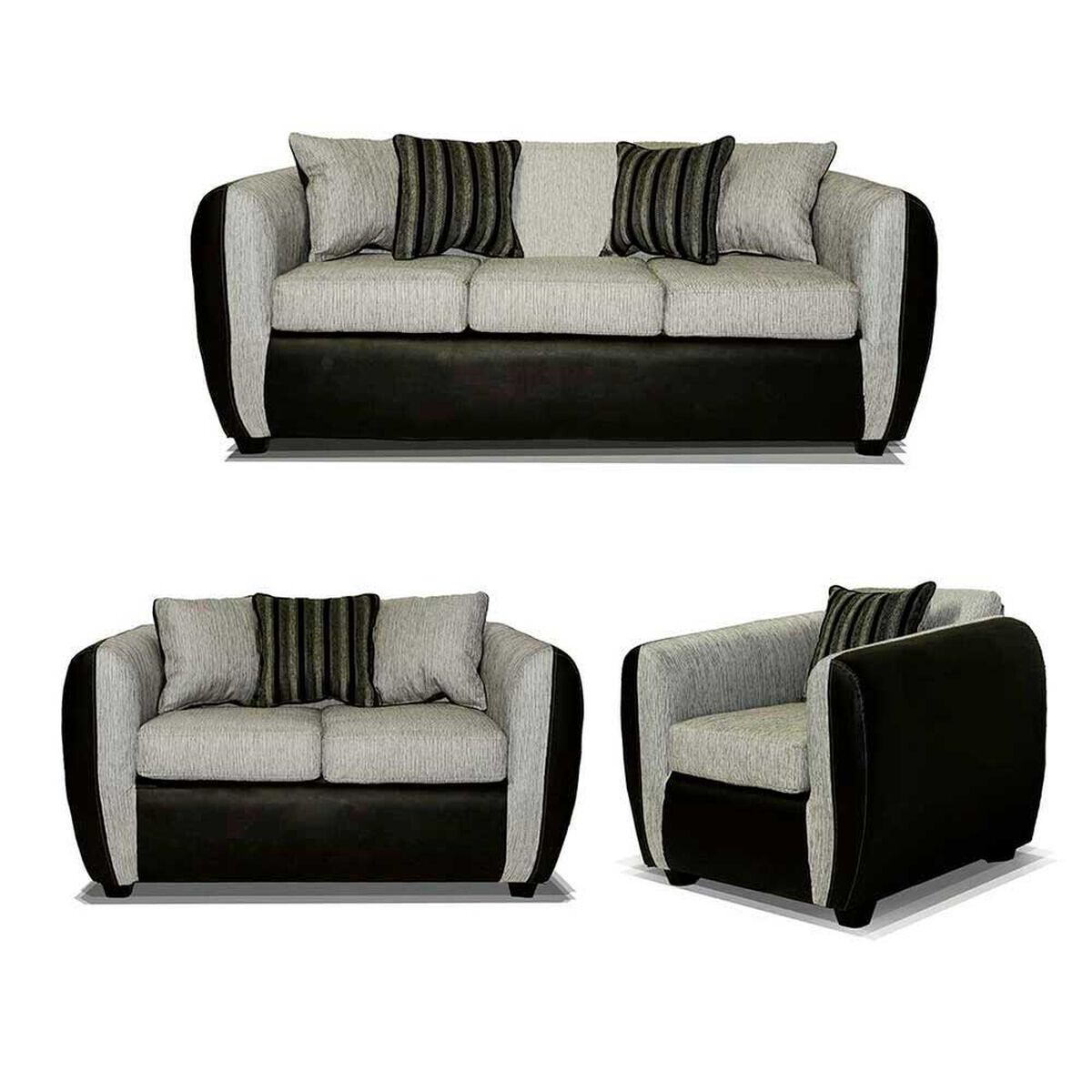 Juego de Living Elegant Detail Oklahoma Sof&aacute; 3 Cuerpos + Sof&aacute; 2 Cuerpos + Sill&oacute;n 1 Cuerpo Gris Plata