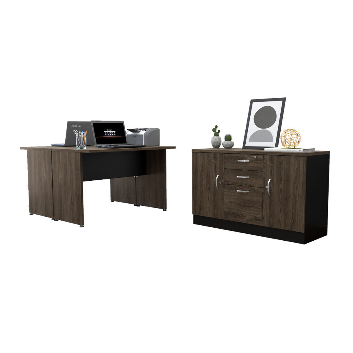 Escritorio Doble + Gabinete 2 Puertas Negro TuHome Home Office