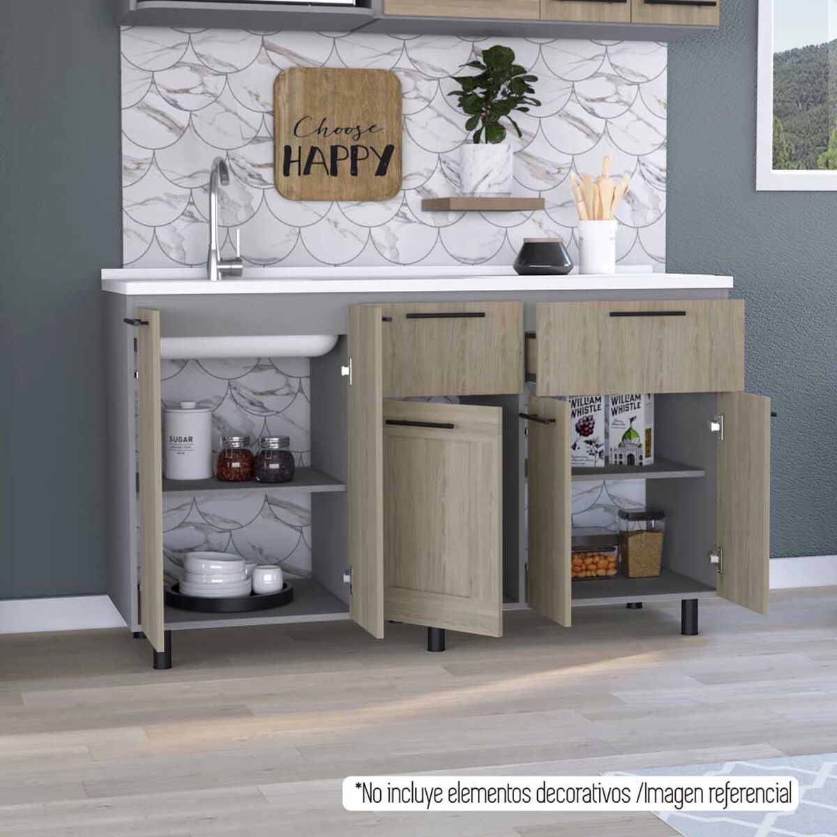 Mueble de Cocina Lavaplatos TuHome Hasselt 5 Puertas 2 Cajones Gris Rovere