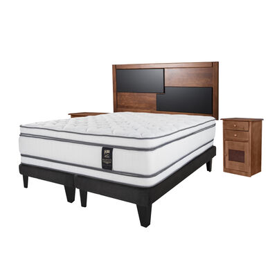 Cama Europea Flex 2 Plazas Majesty + 1 Respaldo + 2 Veladores