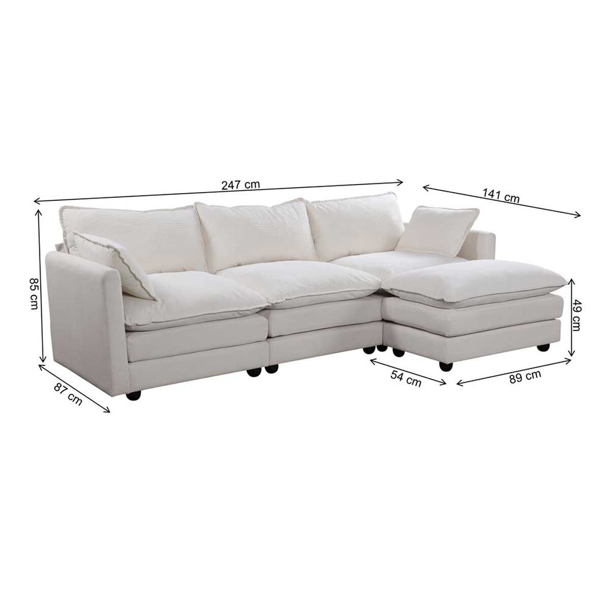Seccional Izquierdo o Derecho Casanova Samantha Moderno 3 Cuerpos + Ottoman Beige