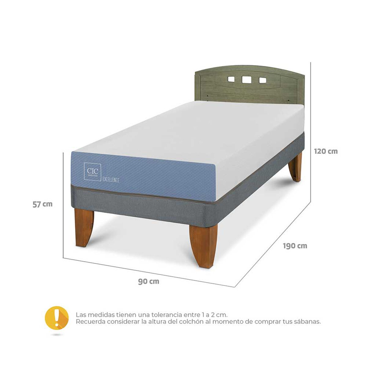 Cama Europea CIC 1 Plaza Excellence + Respaldo Gales Olivo