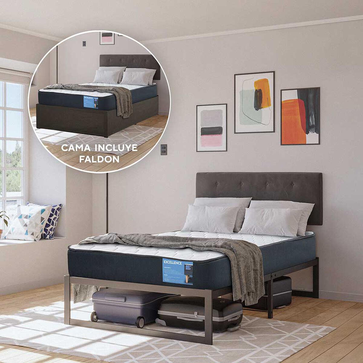 Cama Europea CIC Iron Smart 1,5 Plazas Excellence + Faldón