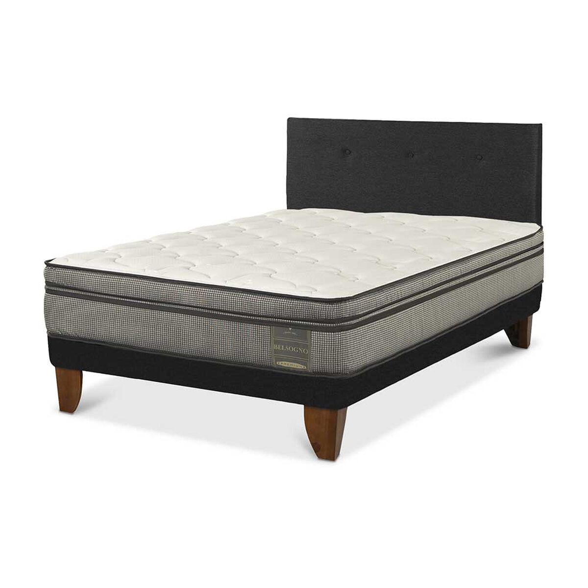 Cama Europea Belsogno 1,5 Plazas Signature + Respaldo Black
