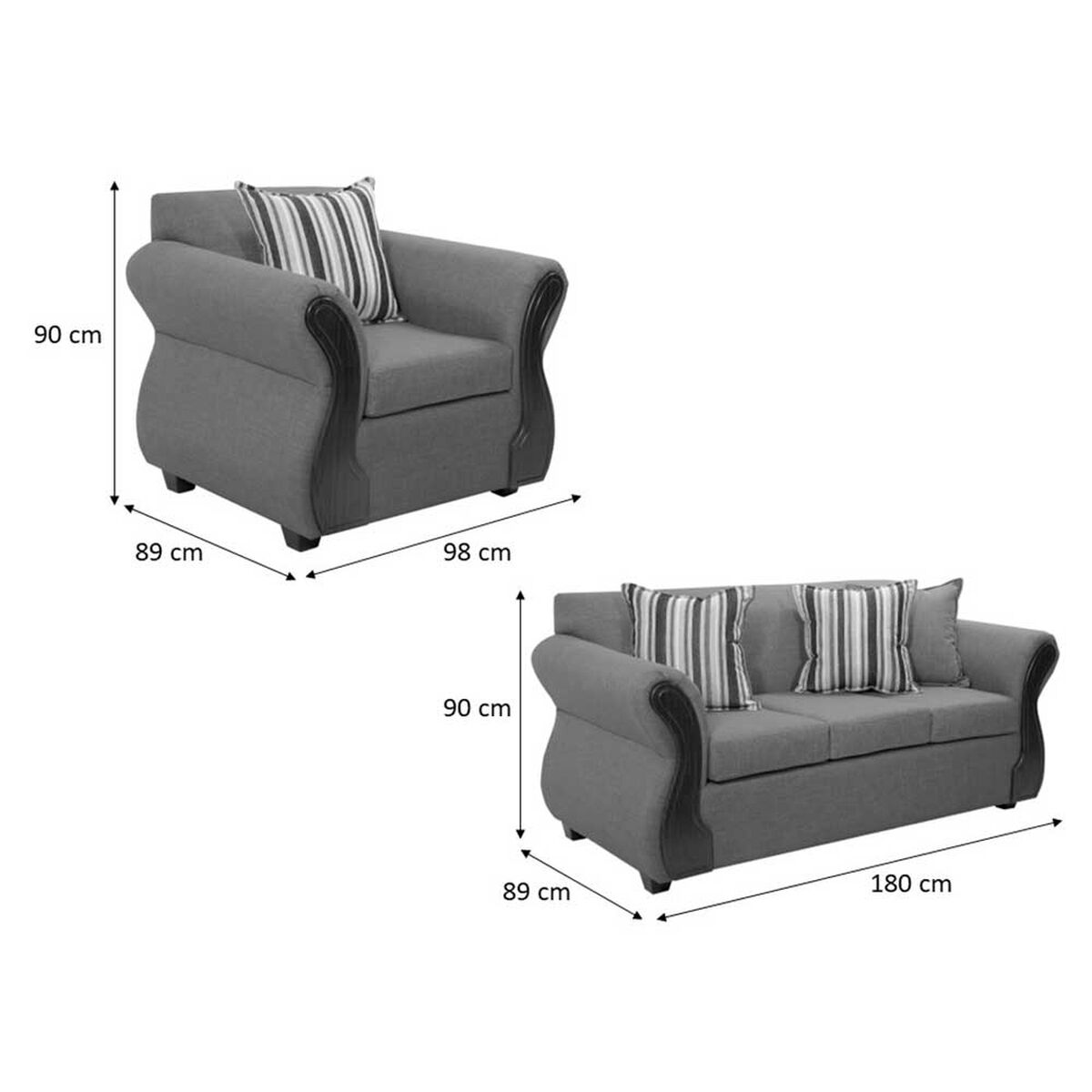 Juego de Living Deco Outlet Tarento Sofá 3 Cuerpos + Dos Sillones 1 Cuerpo Gris Oscuro