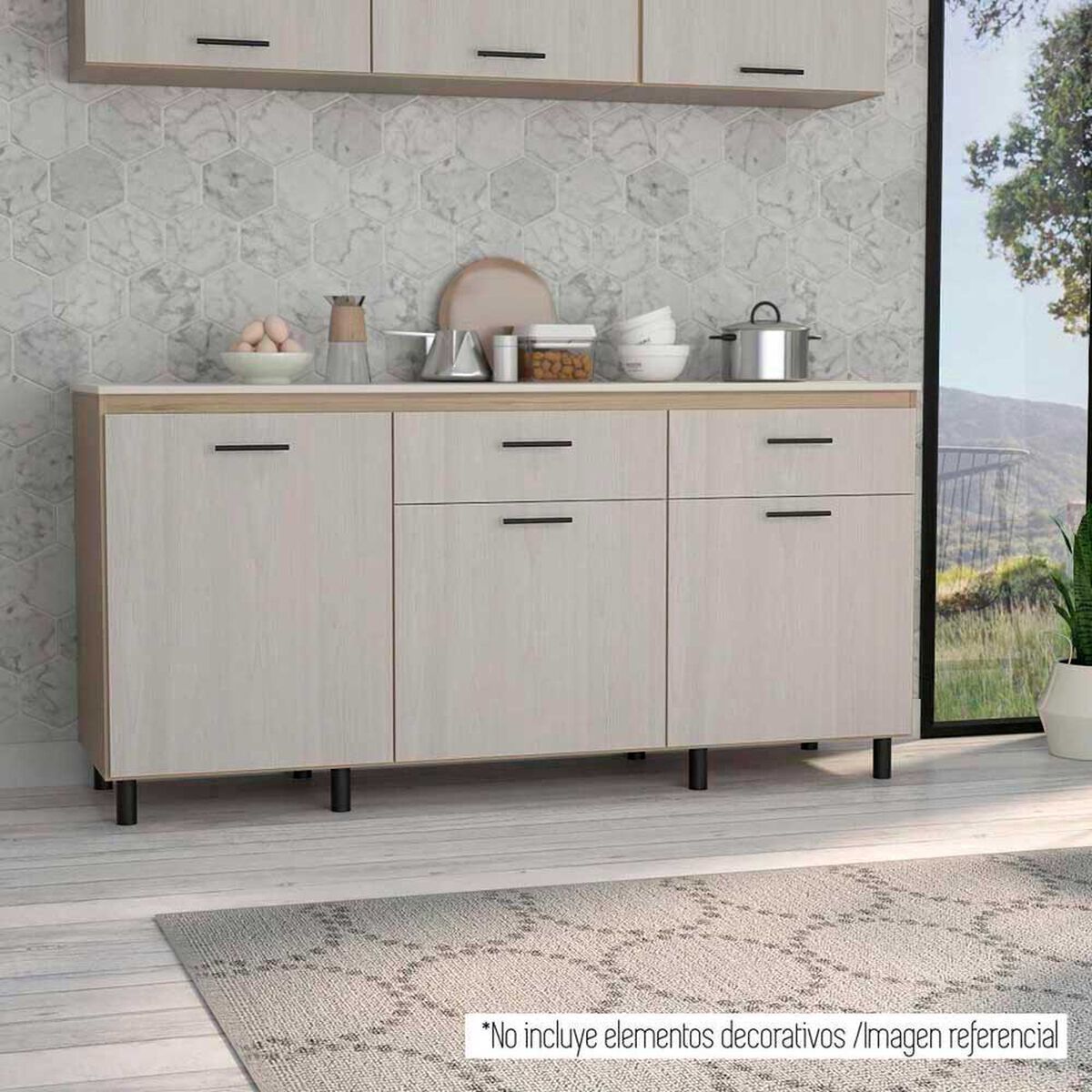 Mueble de Cocina Inferior TuHome Gante 2 Puertas 2 Cajones Rovere Niebla