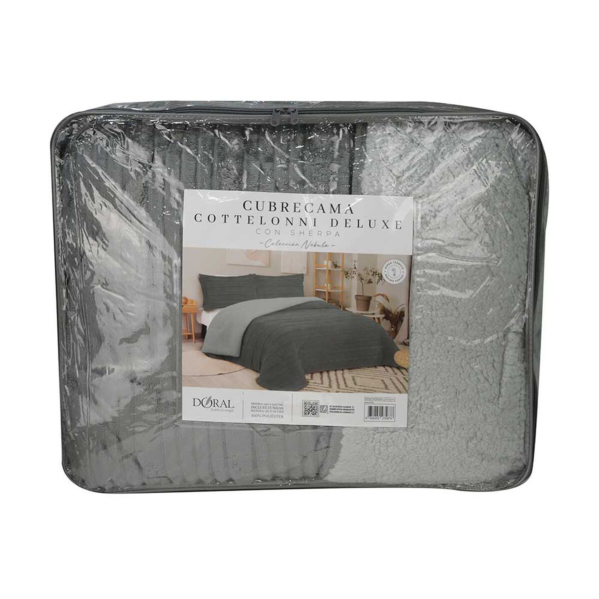 Cubrecama Doral 2 Plazas Touch Nebula Sherpa Gris
