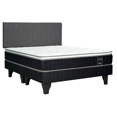 Cama Europea Celta Base Dividida King Black Soul + Respaldo Gijón Acolchado