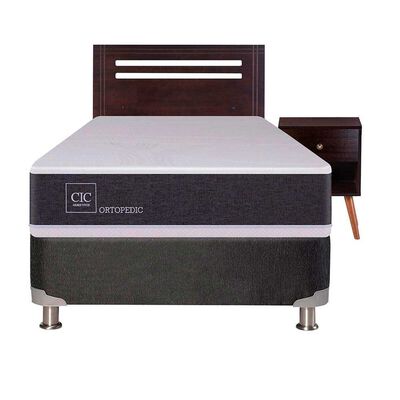 Imagen 1 del producto Box Spring CIC 1 Plaza New Ortopedic + Respaldo + Velador New Munich