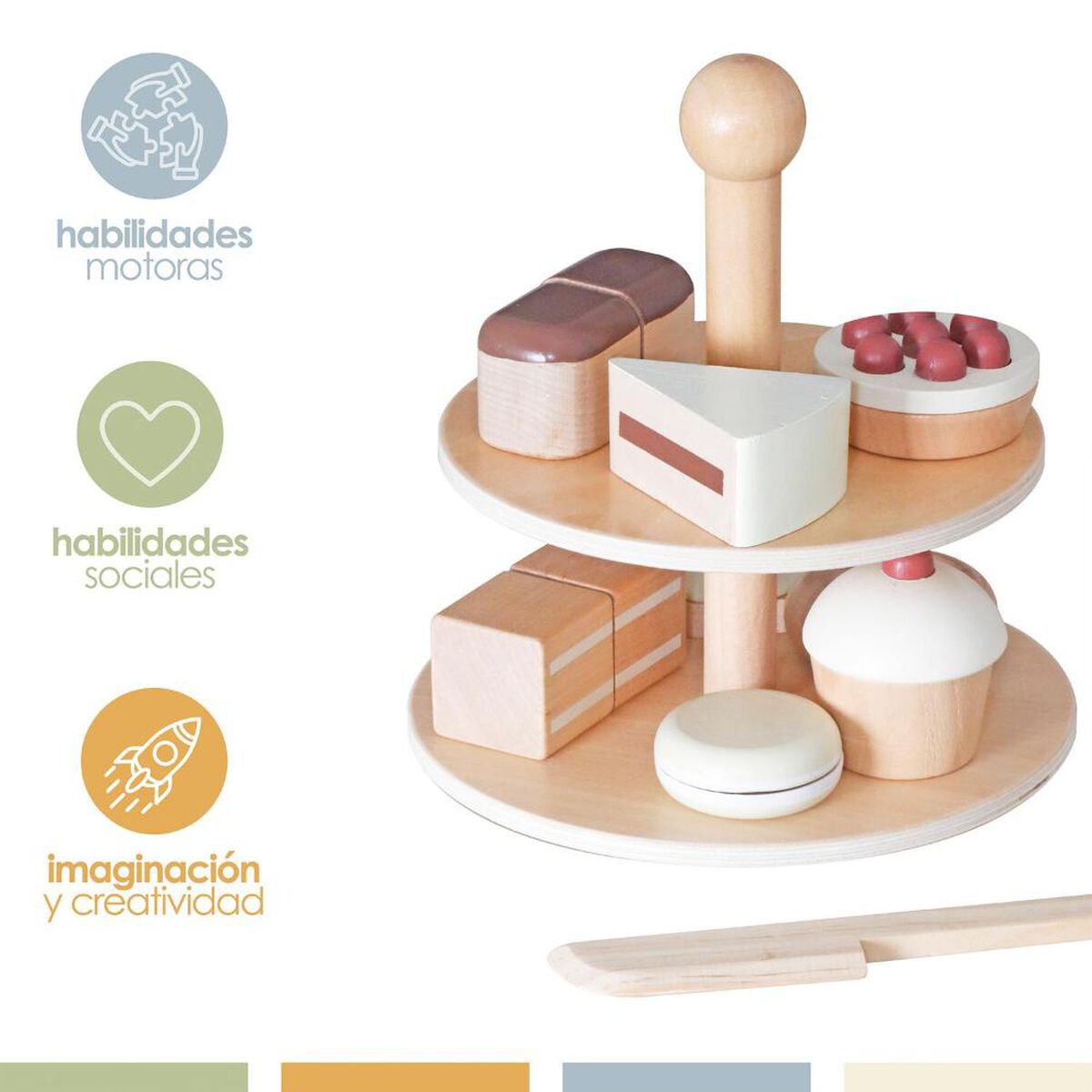 Set Juego Pasteler&iacute;a Corta Postre Infantil Madera Band&uacute;