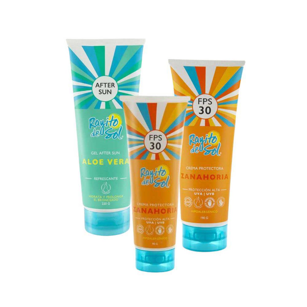 Set Protección Solar Cremas FPS 30 + Gel After Sun Rayito de Sol Petrizzio