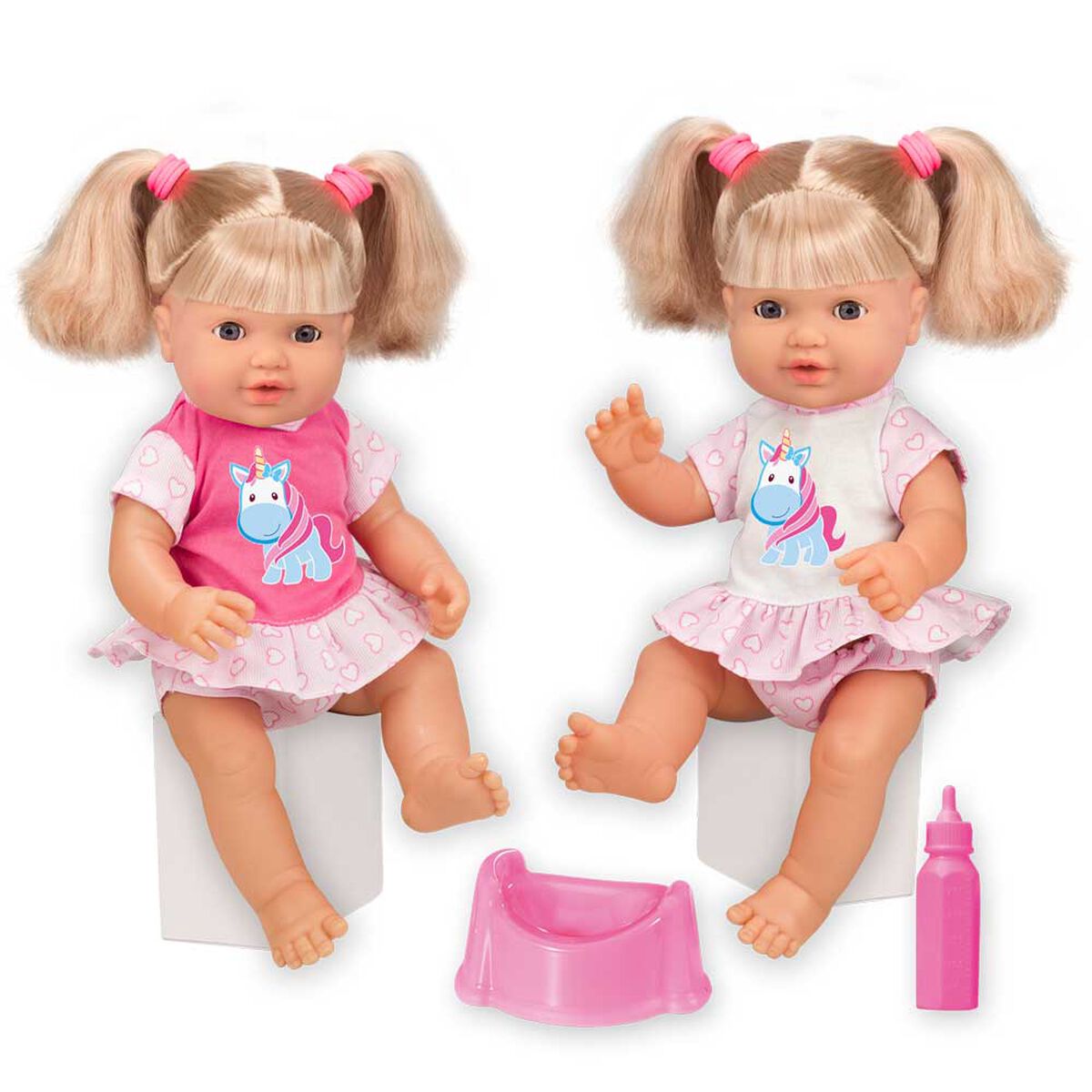 Muñeca Bebé hace pipi+Biberon Loko Toys