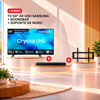 Combo Smart TV LED 50" Samsung 4K UHD Tizen&nbsp;U8000H 4K + B-Series Soundbar B400F + Soporte TV Fijo Kioto KT-TF86 Negro