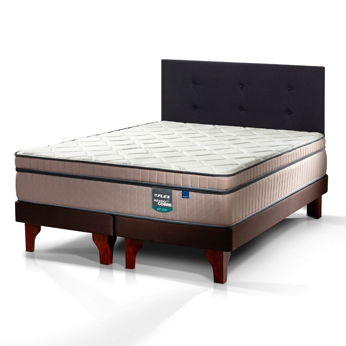 Cama Europea Flex Base Dividida 2 Plazas M&aacute;ximo Cobre + Respaldo Royal Negro