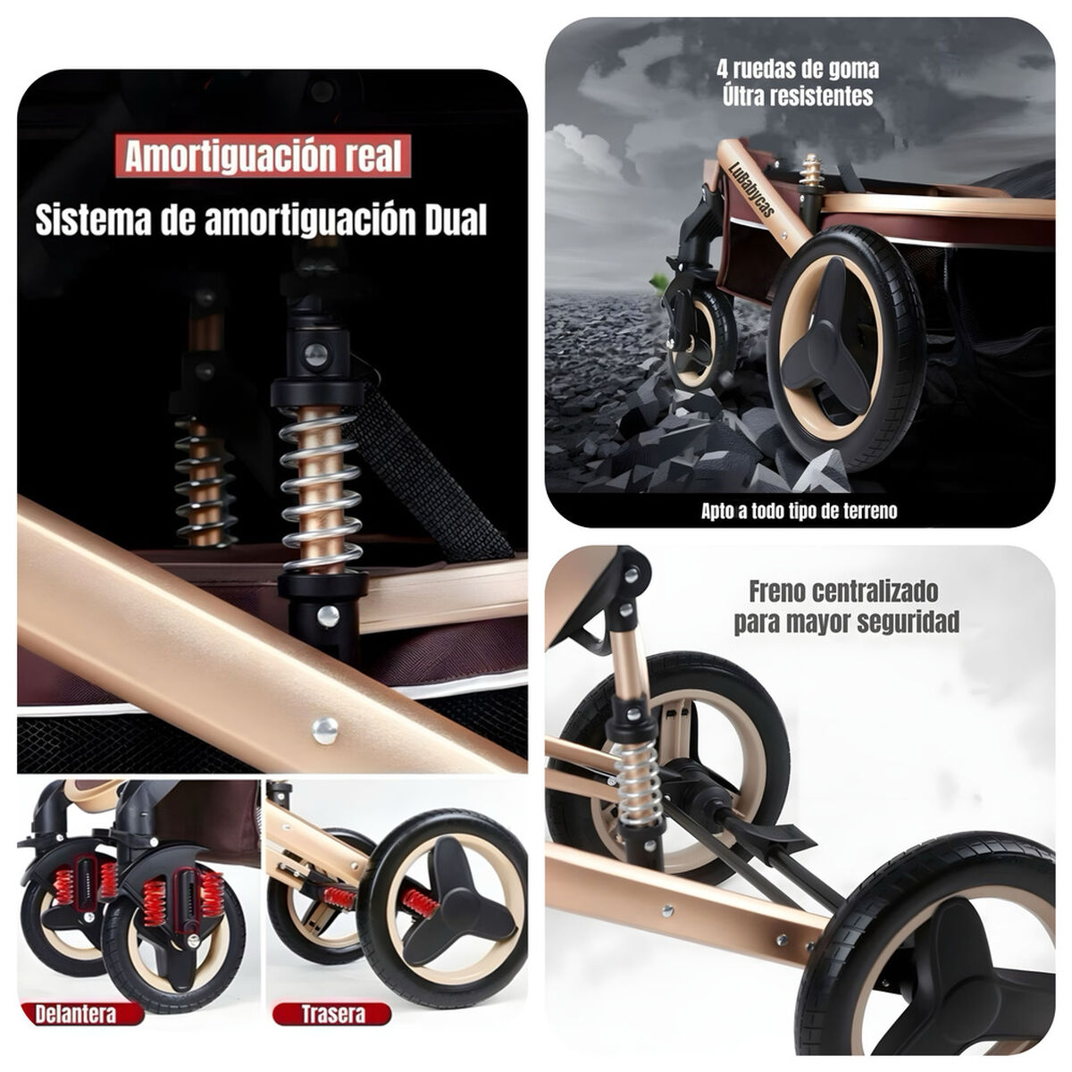 Coche Travel System con Accesorios Negro Luxury LuBabycas