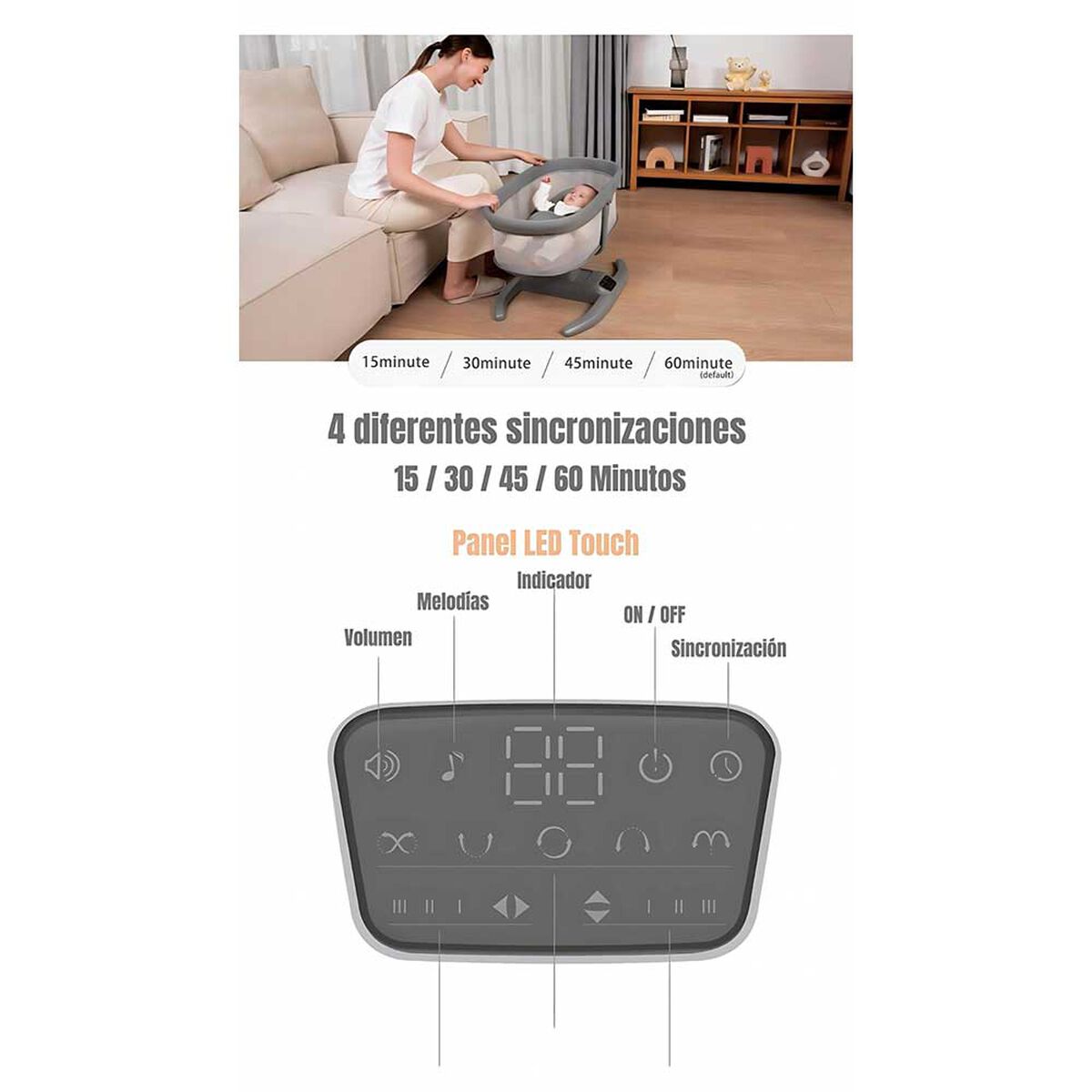 Cuna Mecedora Eléctrica 2 en 1 Mastela Gris LuBabycas