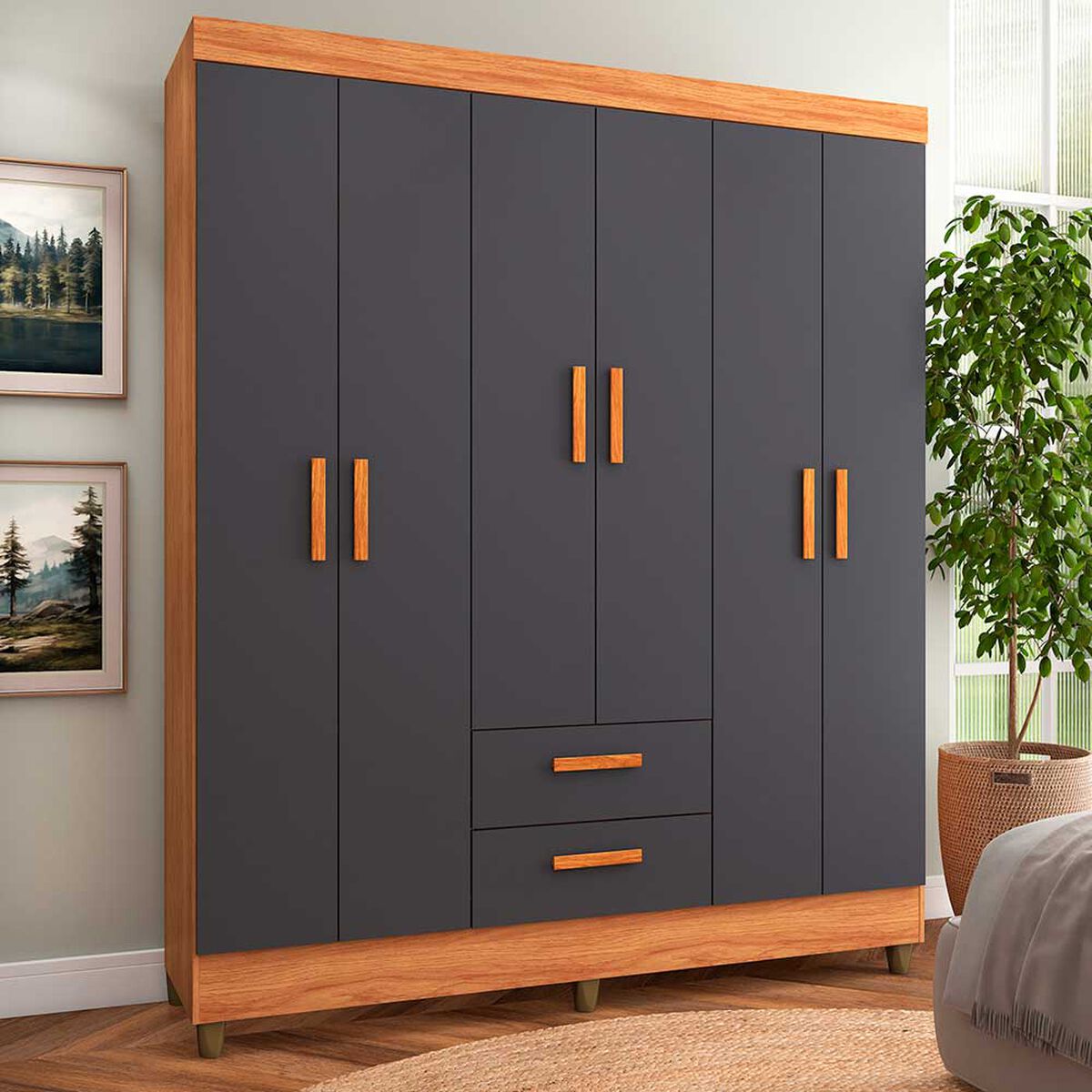Closet Di Poretti Design Lite 6 Puertas 2 Cajones Café Gris