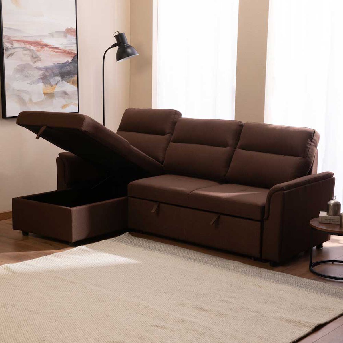 Seccional Cama Daniels Moderno 3 Cuerpos Caf&eacute; New Sidney