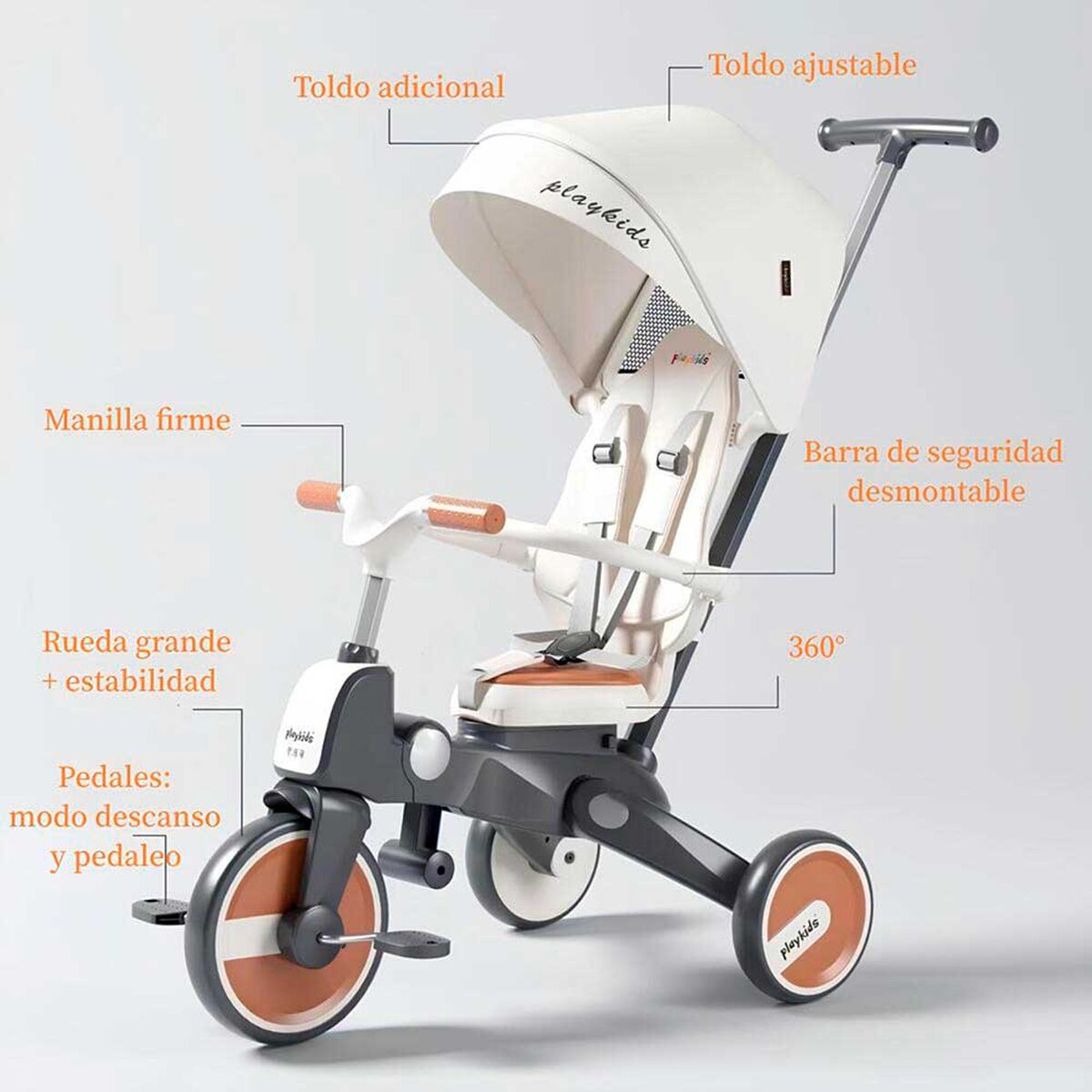 Triciclo De Paseo 360° y Balance 6 en 1 Plegable Blanco