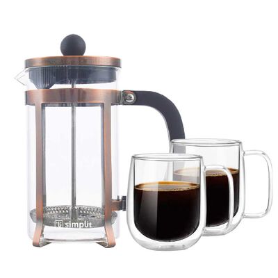 Pack Cafetera Francesa 600 ml + Set 2 Tazas 300 ml Simplit Negro