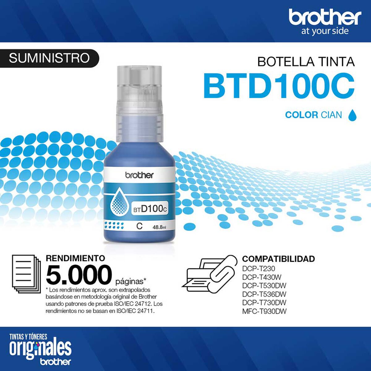 Tinta Brother BTD100C Cian