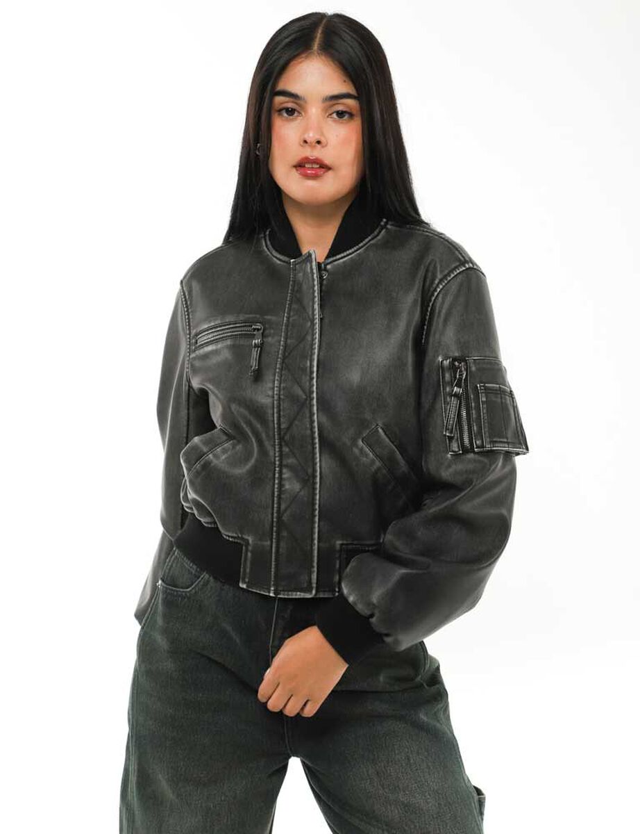 Chaqueta Bomber Varsity Ecocuero Mujer Icono