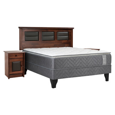 Imagen 1 del producto Cama Europea Celta 2 Plazas Carbono + Respaldo + 2 Veladores Villarreal