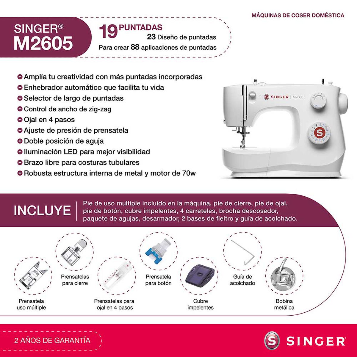 Máquina de Coser Brazo Libre Singer M 2605